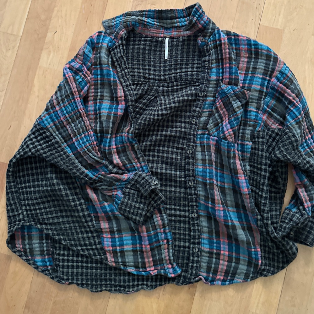 Free People Multicolor Plaid Button Down Shirt